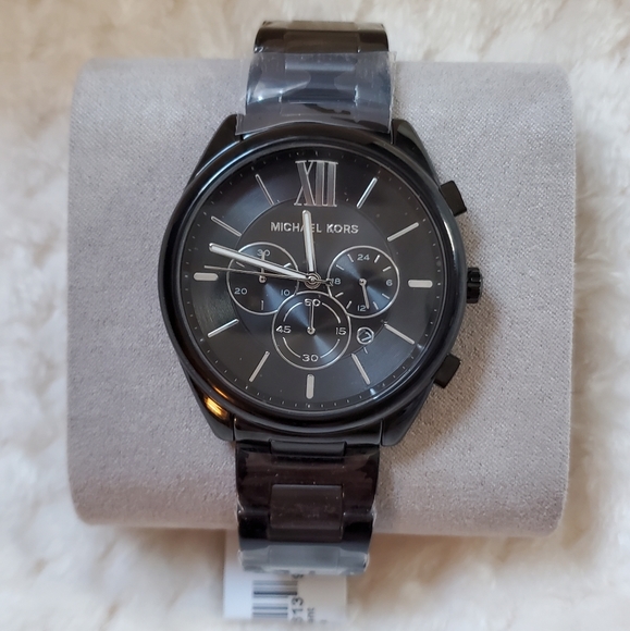 NWT Michael Kors Men's Watch Quartz Chronograph Black Dial Stainless Steel - Picture 4 of 7